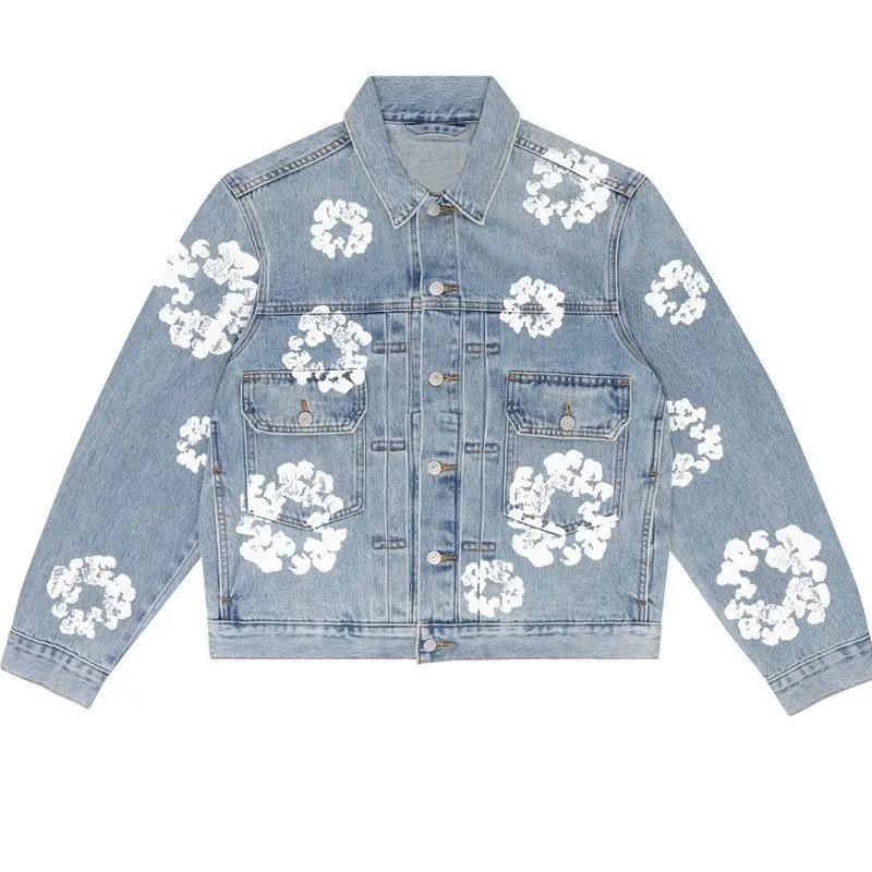 Denim Tear Hip Hop Kapok Printed Cardigan Loose Jacket Men's Trendy Fashion Casual Versatile Denim (87)