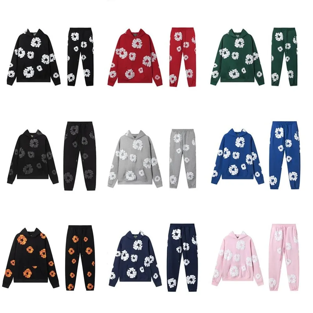 Denim Tears Cotton Blossom Fleece Lined Hooded Sweatshirt and Sweatpants High Street Sportswear Set (7)